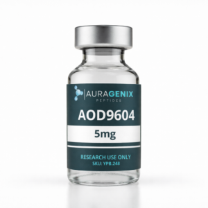 AOD9604 research peptide vial is for laboratory research only